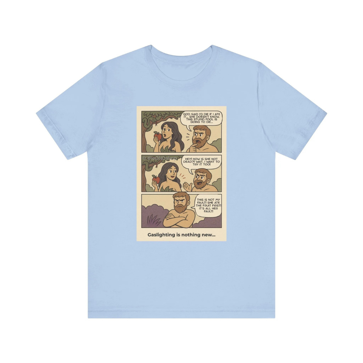 Unisex T-shirt - Comic-Inspired - Adam and Eve... Gaslighting is nothing new