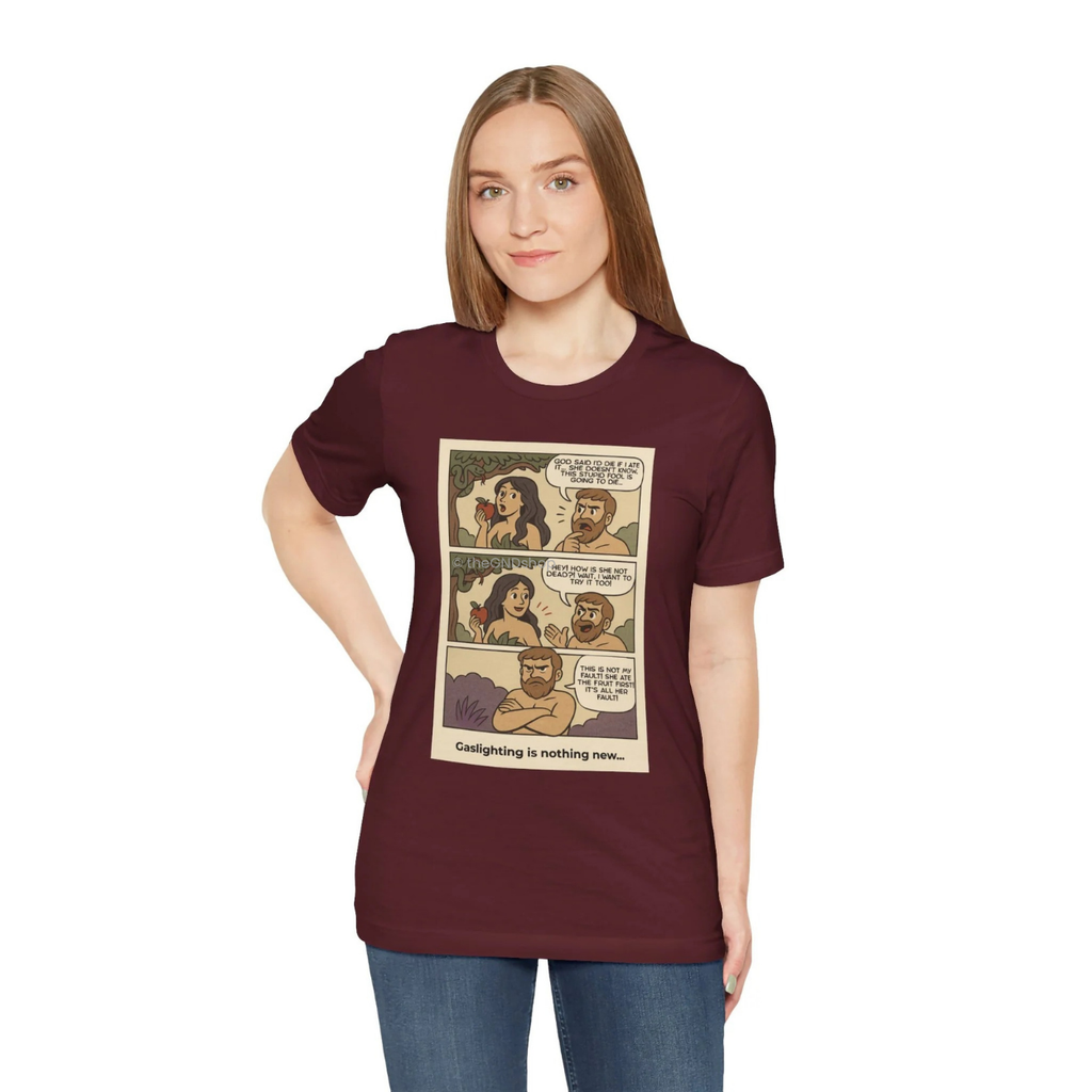 Unisex T-shirt - Comic-Inspired - Adam and Eve... Gaslighting is nothing new