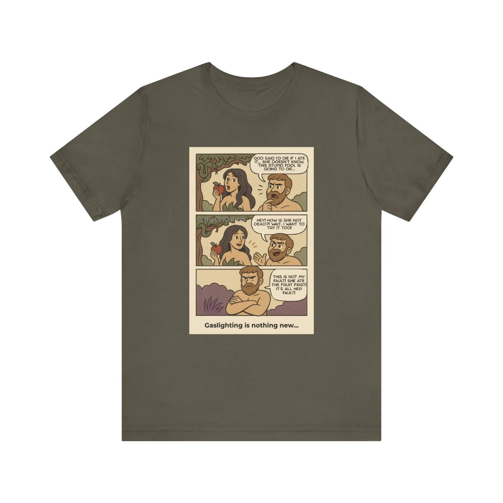 Unisex T-shirt - Comic-Inspired - Adam and Eve... Gaslighting is nothing new