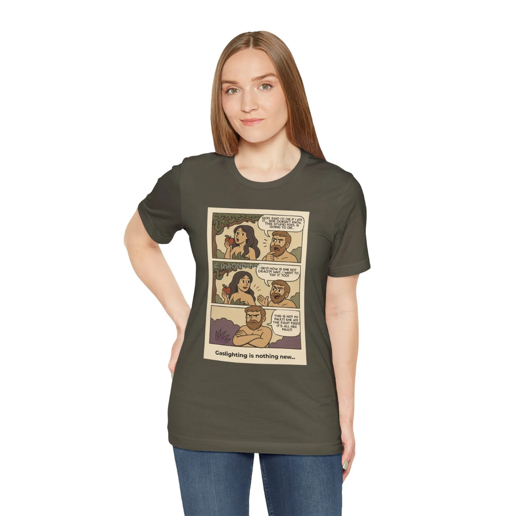 Unisex T-shirt - Comic-Inspired - Adam and Eve... Gaslighting is nothing new