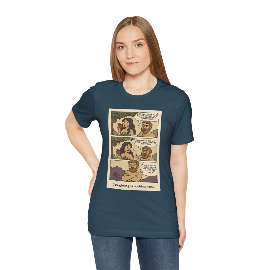 Unisex T-shirt - Comic-Inspired - Adam and Eve... Gaslighting is nothing new