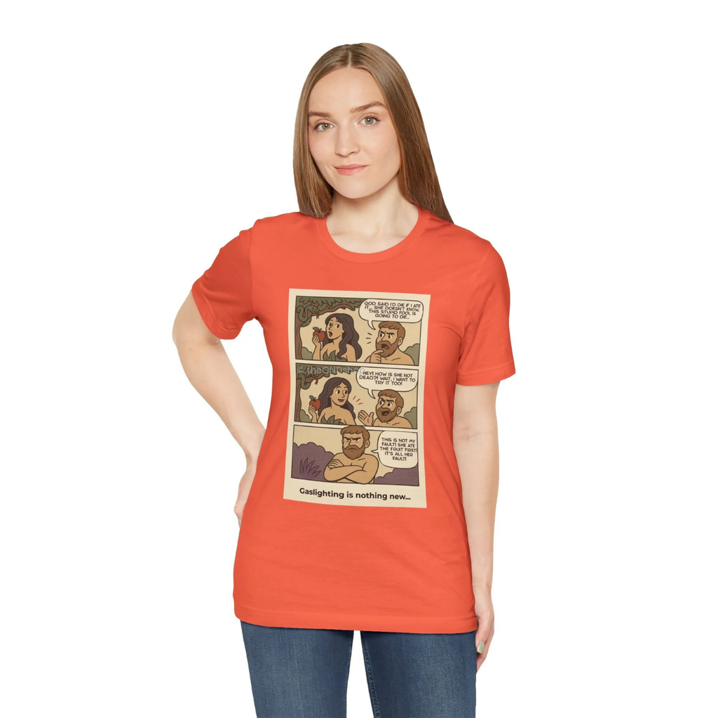 Unisex T-shirt - Comic-Inspired - Adam and Eve... Gaslighting is nothing new