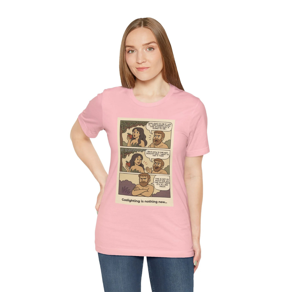 Unisex T-shirt - Comic-Inspired - Adam and Eve... Gaslighting is nothing new