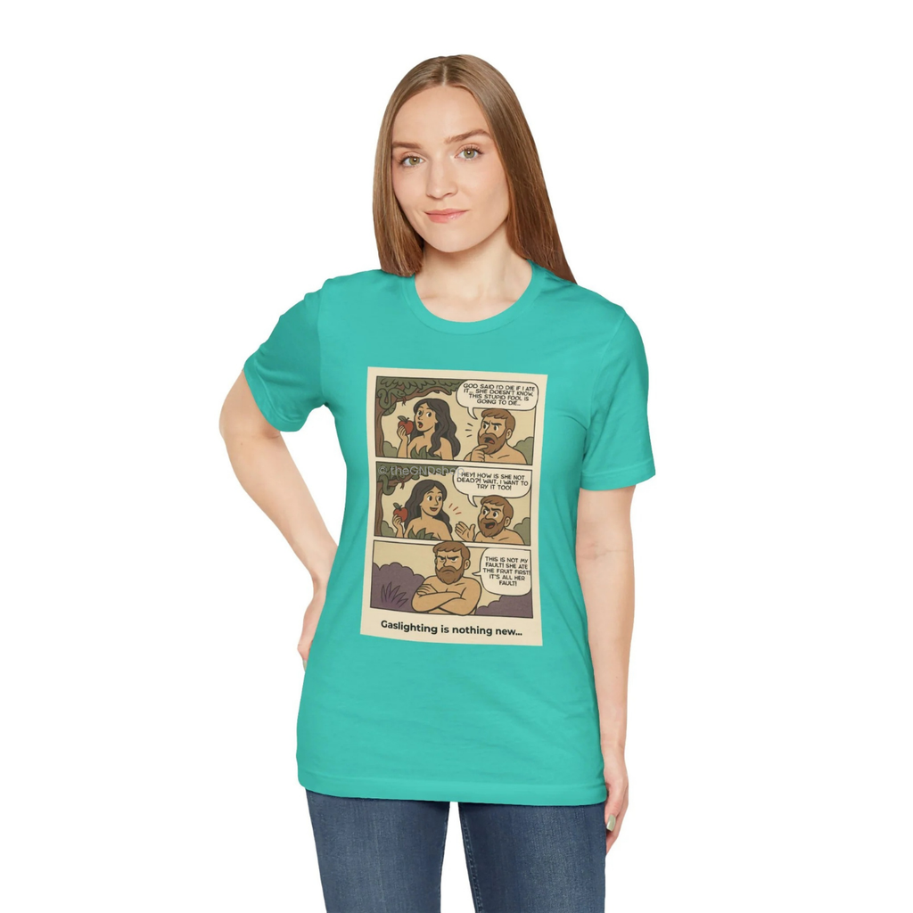Unisex T-shirt - Comic-Inspired - Adam and Eve... Gaslighting is nothing new