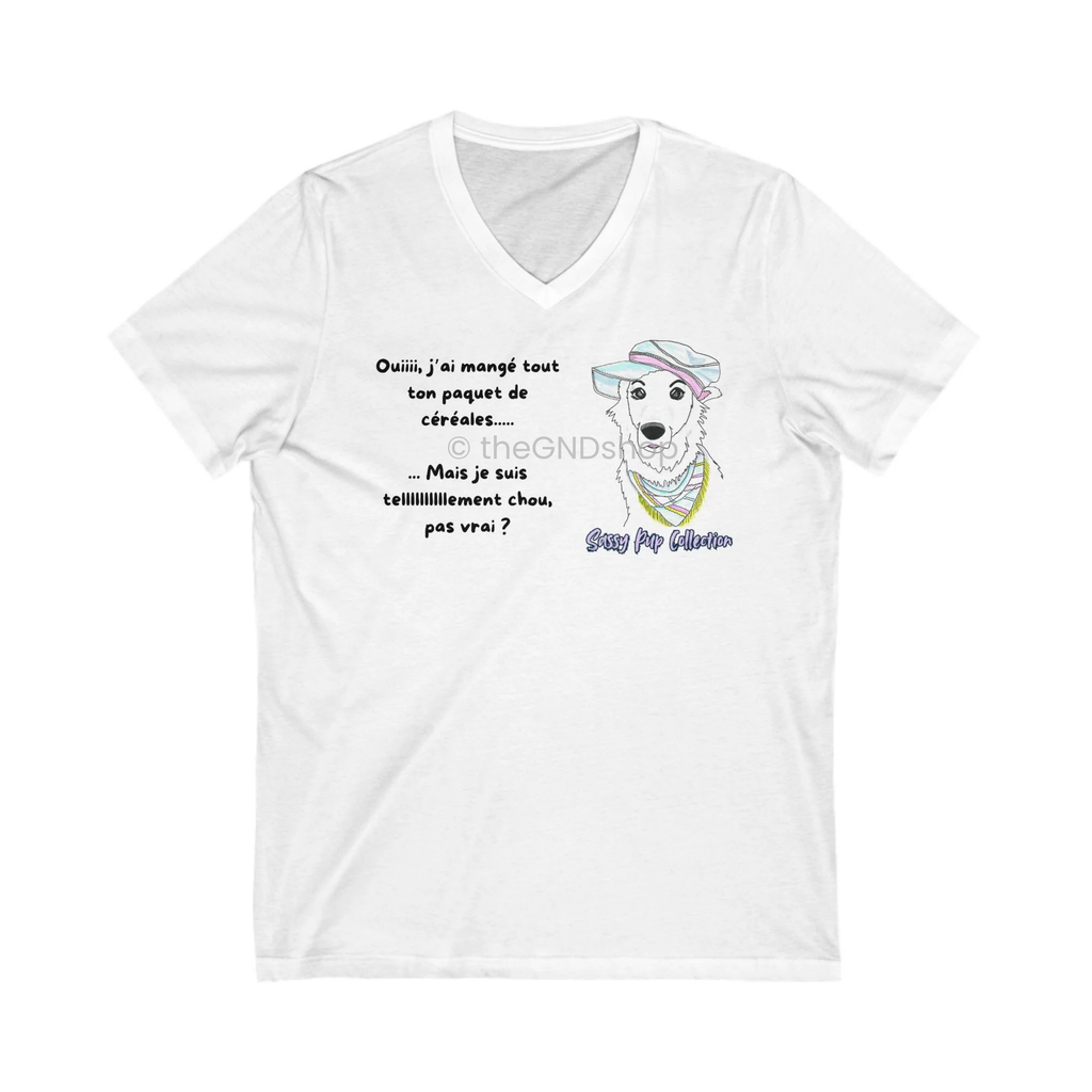 T-shirt Unisex col en V - Sassy Pup Collection - Edition céréales