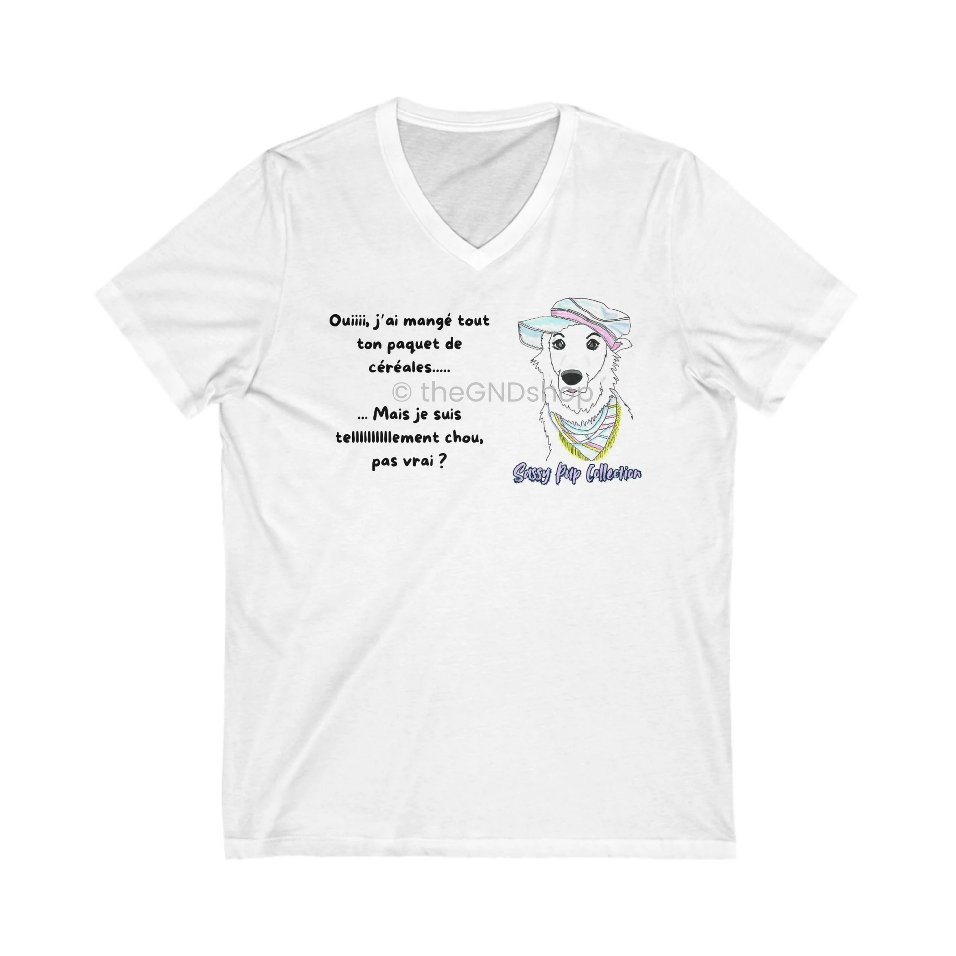 T-shirt Unisex col en V - Sassy Pup Collection - Edition céréales