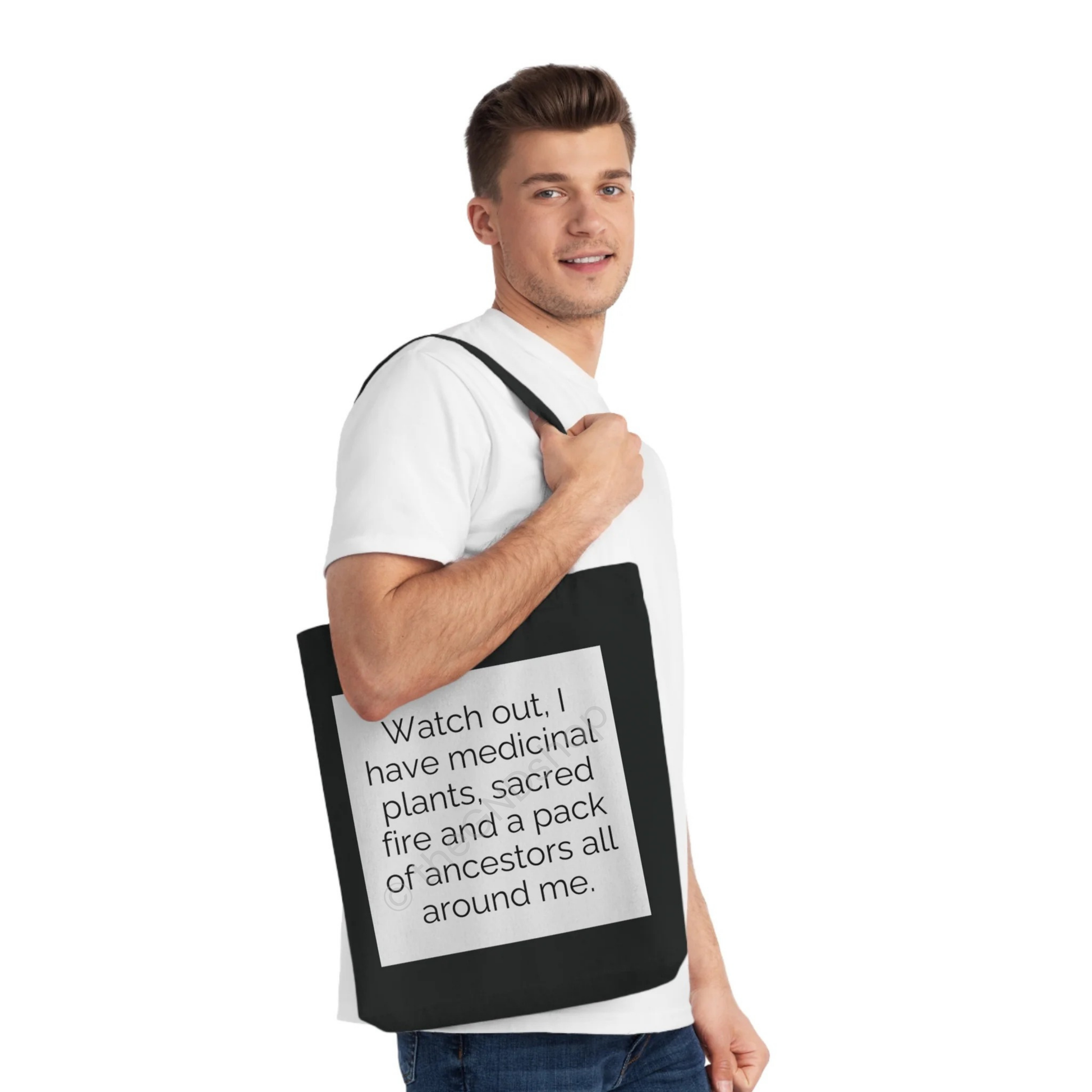 Tote Bag tissé - Watch out ! Medicinal Plants, Sacred Fire, and Ancestors Design